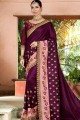 Silk Purple Saree in Embroidered