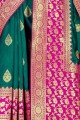 Luring Art Silk Saree in Teal Green with Weaving
