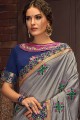Cotton & Silk Saree with Embroidered in Grey