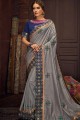 Cotton & Silk Saree with Embroidered in Grey