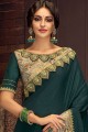 Satin & Silk Saree with Embroidered in Pine Green