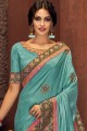 Embroidered Art Silk Saree in sky Blue with Blouse
