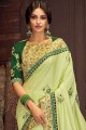Georgette & Silk Saree with Embroidered in Light Green