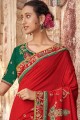 Beautiful Red Embroidered Art Silk Saree