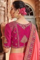 Art Silk Saree with Embroidered in Pink