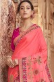 Art Silk Saree with Embroidered in Pink