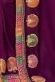 Embroidered Saree in Wine  Art Silk