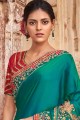 Art Silk Embroidered Teal Green Saree with Blouse