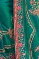 Art Silk Embroidered Teal Green Saree with Blouse