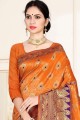 Exquisite Orange Saree with Weaving Art Silk