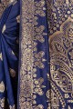 Weaving Saree in Navy Blue Silk