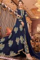 Navy Blue Anarkali Suits in Silk with Satin