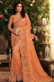 Net & Tissue Saree with Embroidered in Orange