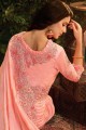Pink Saree with Embroidered Net & Art Silk