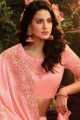 Pink Saree with Embroidered Net & Art Silk