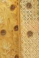Embroidered Saree in Yellow Net & Art Silk