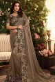 Dark Grey Silk Saree with Embroidered