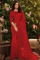 Embroidered Net & Satin & Silk Red Saree Blouse