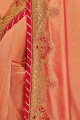 Orange Embroidered Saree in Georgette & Silk