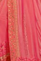 Embroidered Georgette & Silk Saree in Pink with Blouse