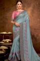 Satin & Silk Saree in Grey with Embroidered