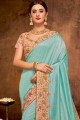 Turquoise Blue Saree in Georgette & Silk with Embroidered