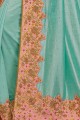 Turquoise Blue Saree in Georgette & Silk with Embroidered