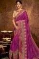 Pink & Magenta Saree in Embroidered Satin & Silk