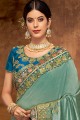 Embroidered Georgette & Silk Saree in Steel Blue with Blouse