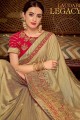 Georgette & Silk Embroidered Beige Saree with Blouse