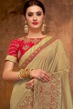 Georgette & Silk Embroidered Beige Saree with Blouse