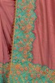Ravishing Dusty Pink Saree in Georgette & Silk with Embroidered