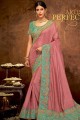 Ravishing Dusty Pink Saree in Georgette & Silk with Embroidered