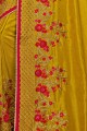 Georgette & Satin Gold & Yellow Saree in Embroidered