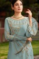 sky Blue Georgette Straight Pant Palazzo Suits with Georgette