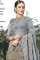 Georgette Embroidered Grey Saree with Blouse