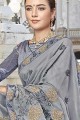 Georgette Embroidered Grey Saree with Blouse