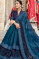 Embroidered Saree in Blue Georgette