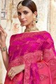 Embroidered Georgette & Silk Rani Pink Saree Blouse