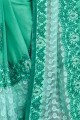 Saree in sea Green Chiffon & Georgette with Embroidered