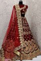 Velvet Lehenga Choli with Embroidery and Dupatta in Maroon