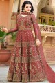 Crimson Red Churidar Anarkali Suits in Net with Net