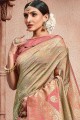 Dusty Pink & Light Green Art Silk Weaving Saree with Blouse