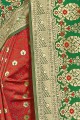 Weaving Art Silk Saree in Red & Green with Blouse