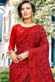 Dazzling Georgette Red Saree in Embroidered