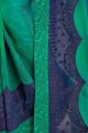 sea Green Embroidered Georgette & Silk Saree