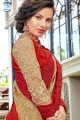 Saree in Red & Beige Chiffon with Embroidered