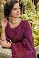 Purple Saree with Embroidered Georgette & Silk