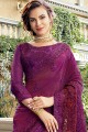 Purple Saree with Embroidered Georgette & Silk