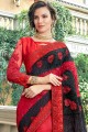 Red & Black Embroidered Georgette Saree